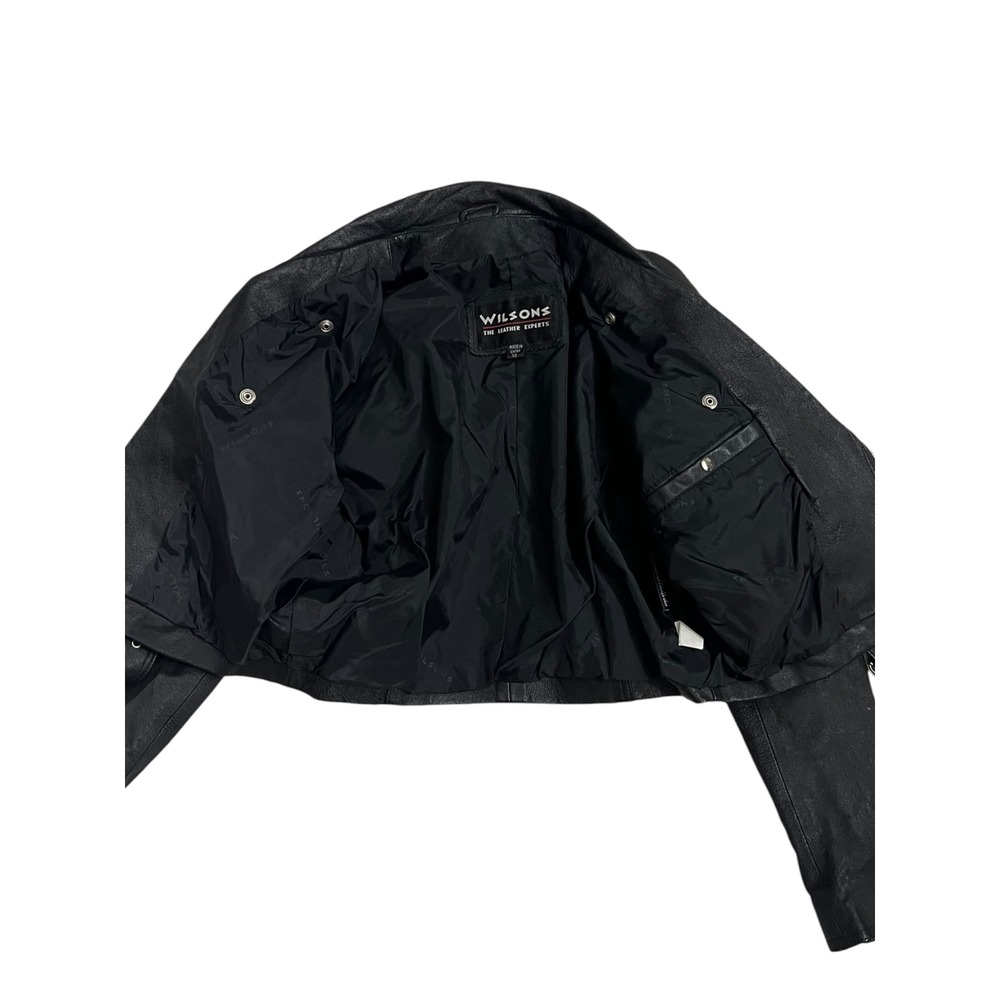 WILSONS BLACK LEATHER CROPPED MOTO JACKET BELTED XS - Picture 6 of 10